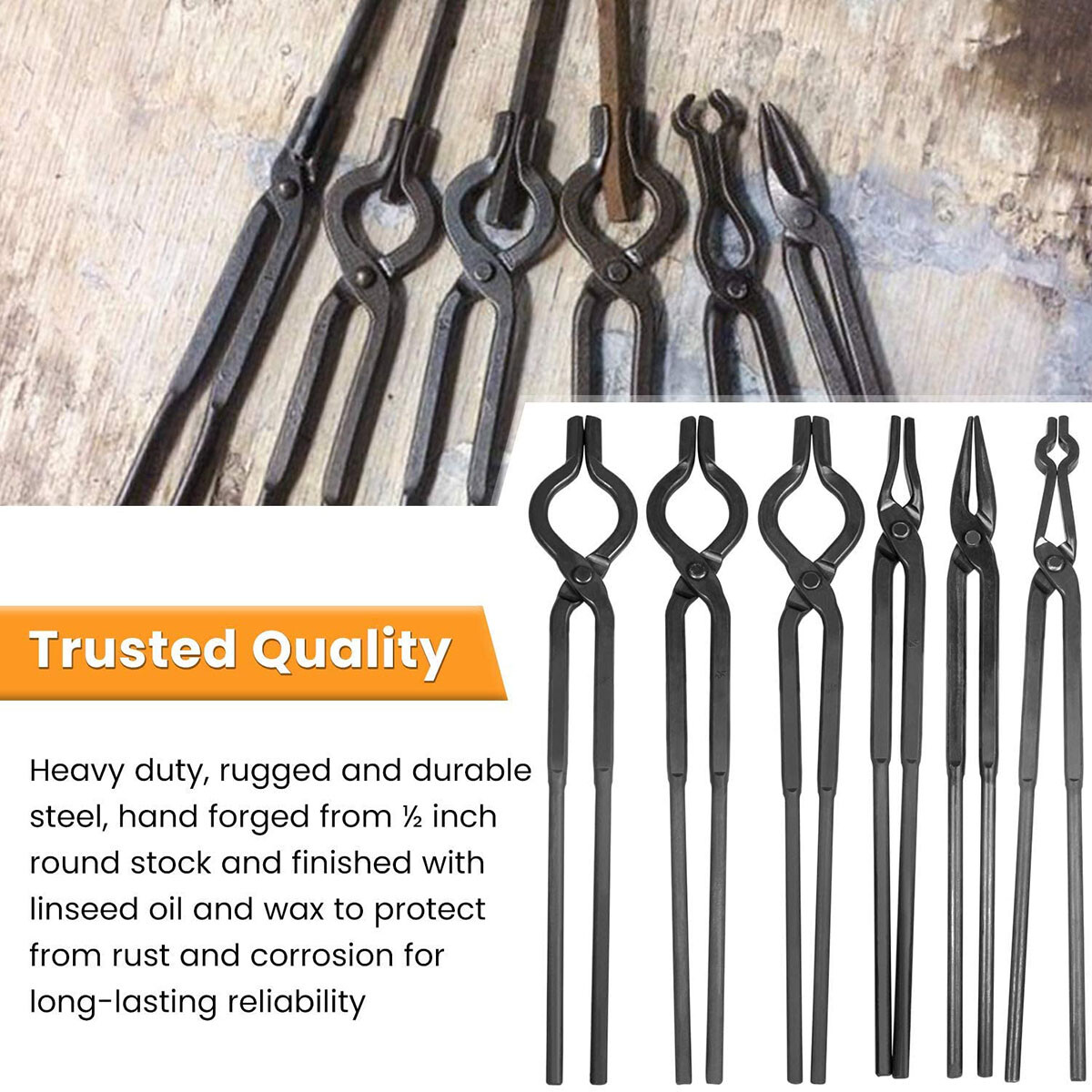 Beginner Blacksmith Bladesmith Forge Vise Tongs Tools Set Knife Making Tongs Set
