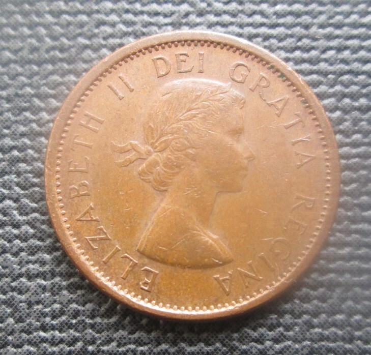1964 Canada One 1 Cent Coin - 'Extra Spine' Error / Variety