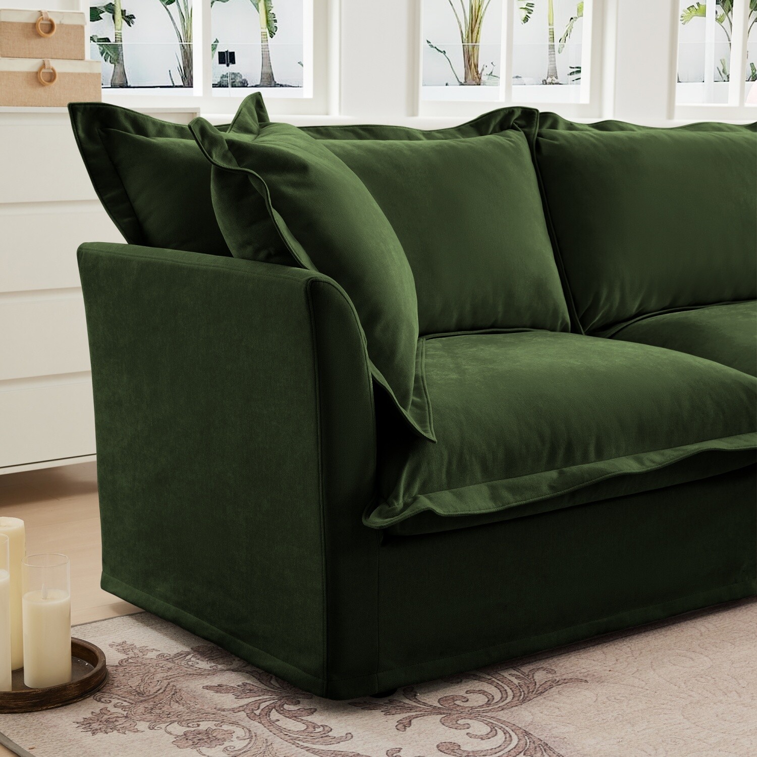 Single Sofa Upholstered Armchair Living Room Furniture with Pillows Green/Blue
