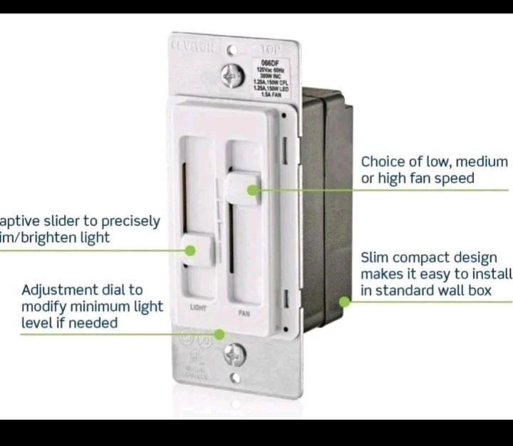 Leviton 66DF-10W Decora SureSlide Fan/LED Dimmer Switch (White)