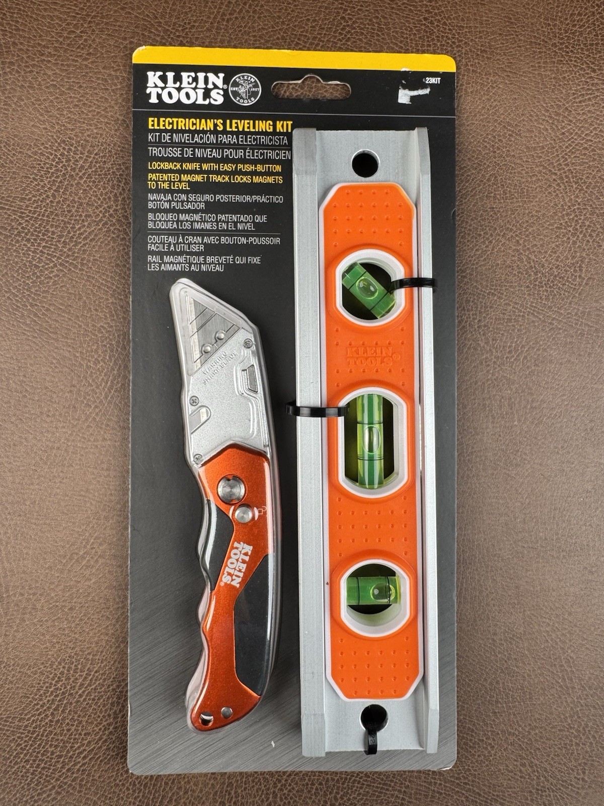 Klein Tools Electrician's Leveling Kit Magnetic Leveling Track Bright Orange