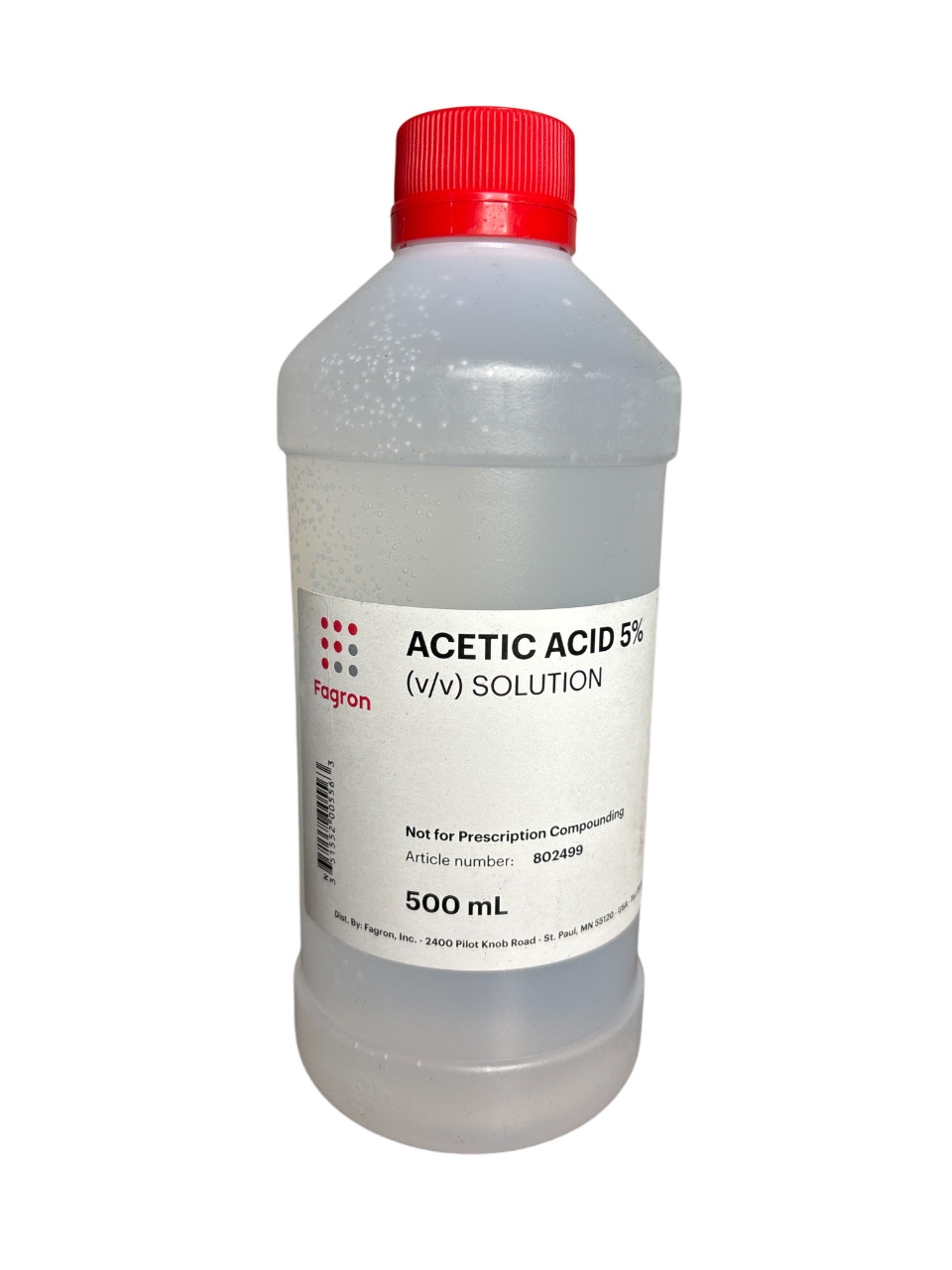 Fagron 802499 Acetic Acid 5% v/v Solution 500 ml Lab & Industrial Use 2 pk