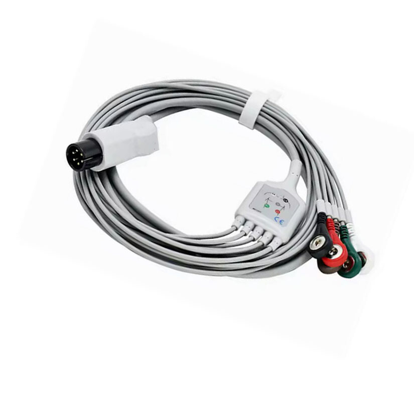 AAMI 6 pin ECG cable 5 leadwires Snap AHA Patient cable 2.4M Cable 0.9M Leads
