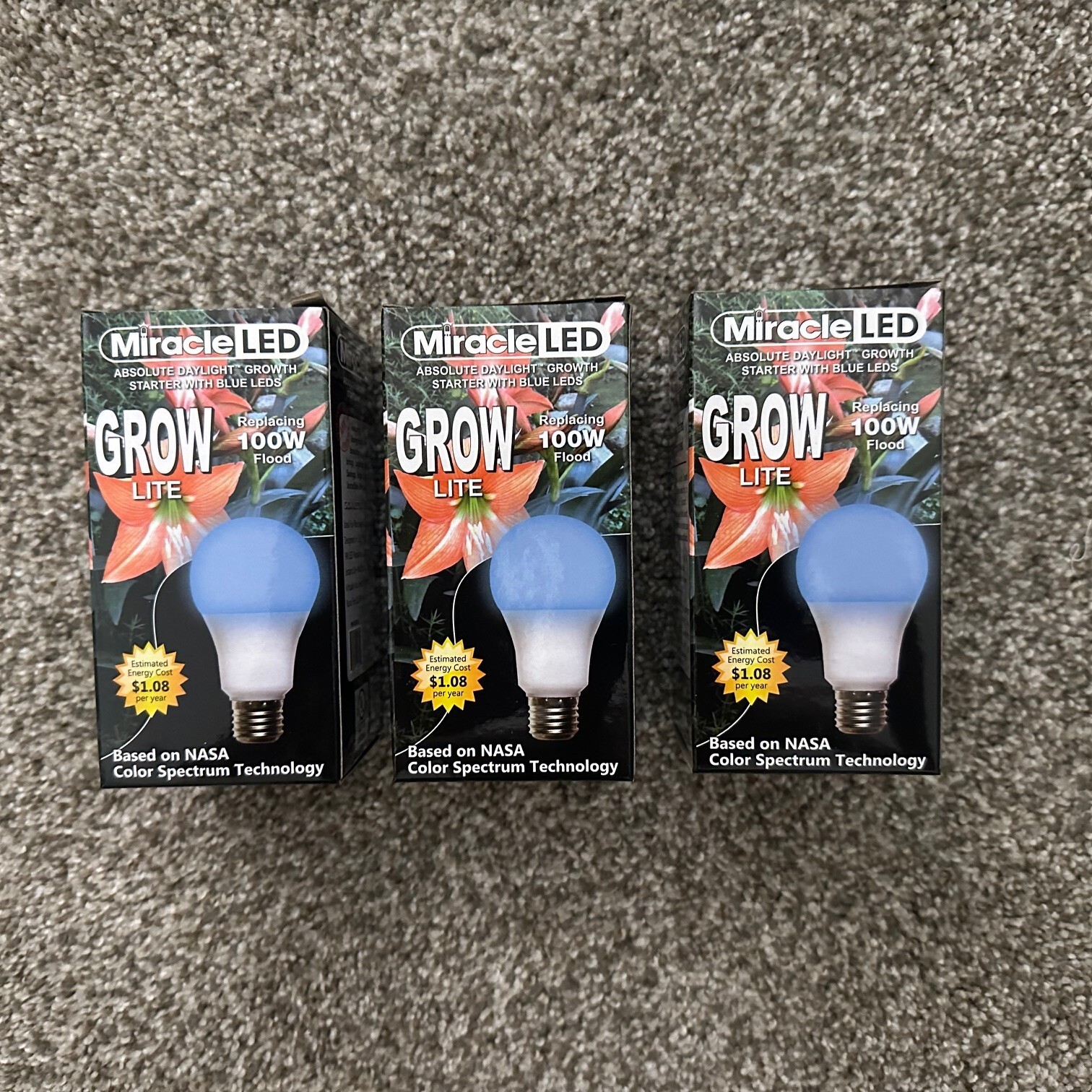 3 PACK! Miracle LED Blue Spectrum Indoor Grow Light Bulbs, 100W from 9W