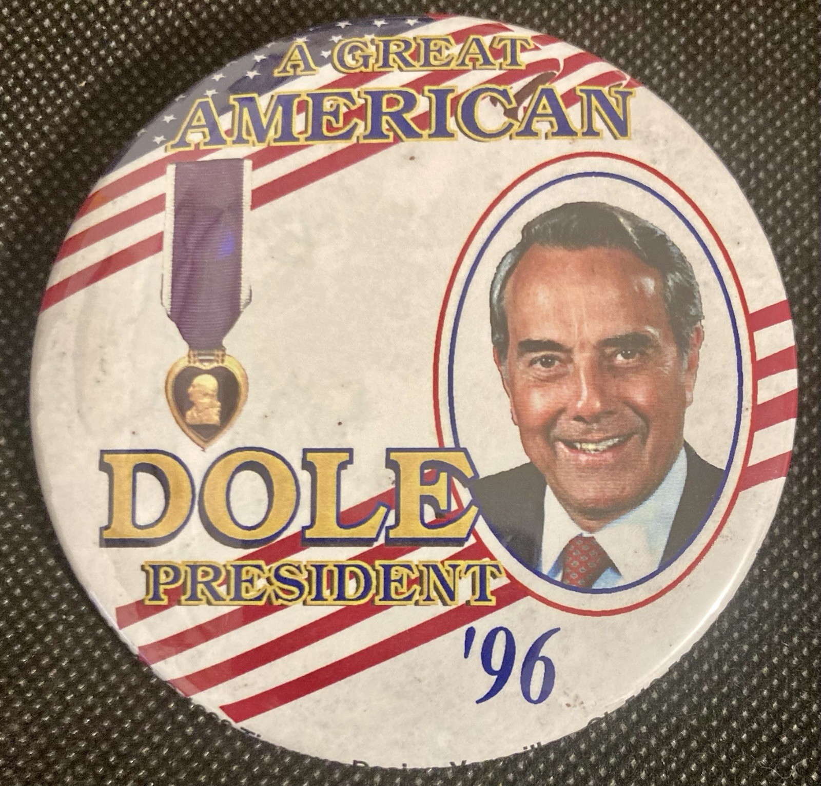 Bob Dole Purple Heart 3" Presidential Campaign  1996 Political Pinback Button