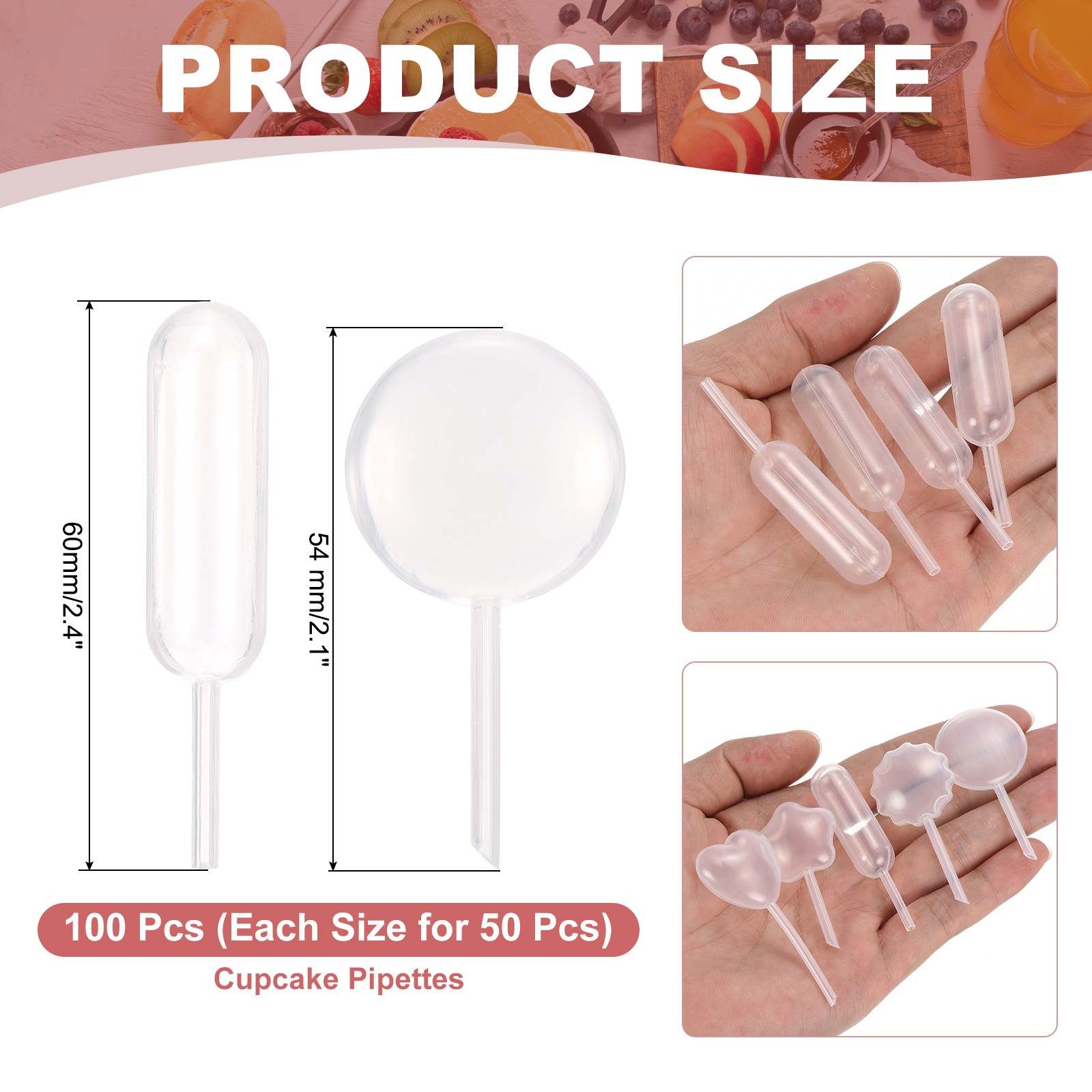 100pcs, Cupcakes Pipettes 4ml Cake Pipettes Clear Dropper/Round