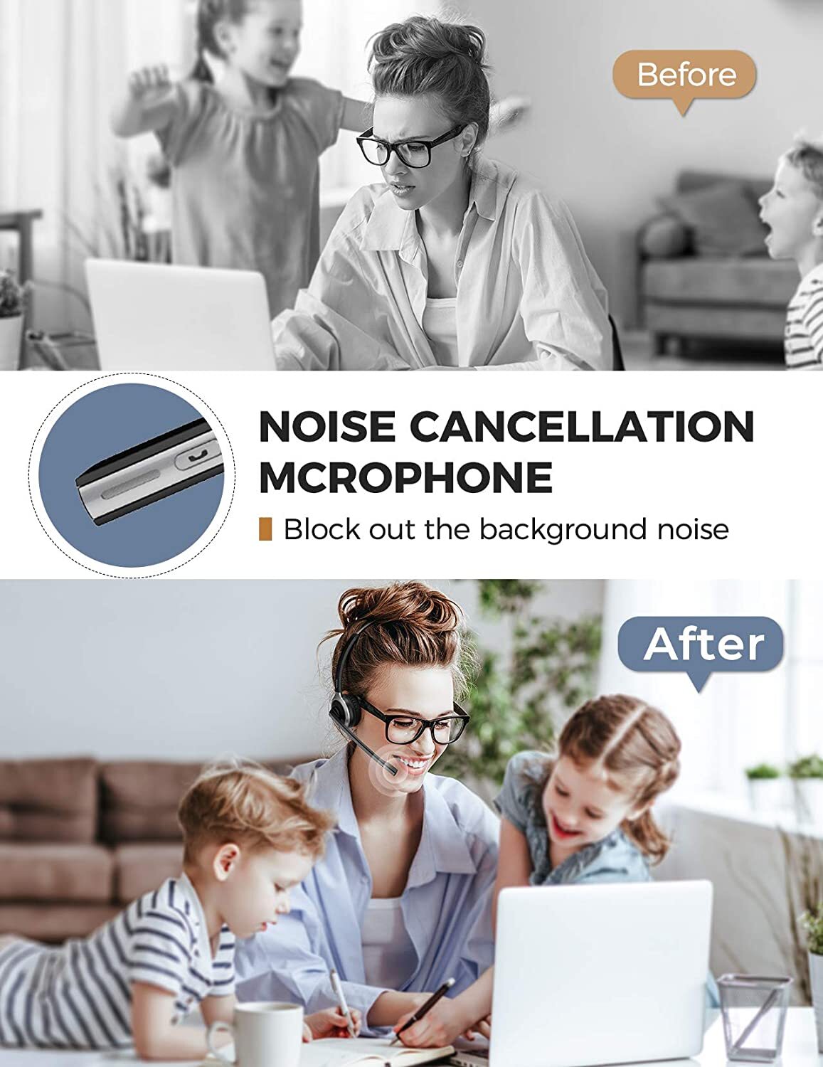 Mpow Wireless Headset Handsfree Call Telephone Over Head Bluetooth Headphone Mic