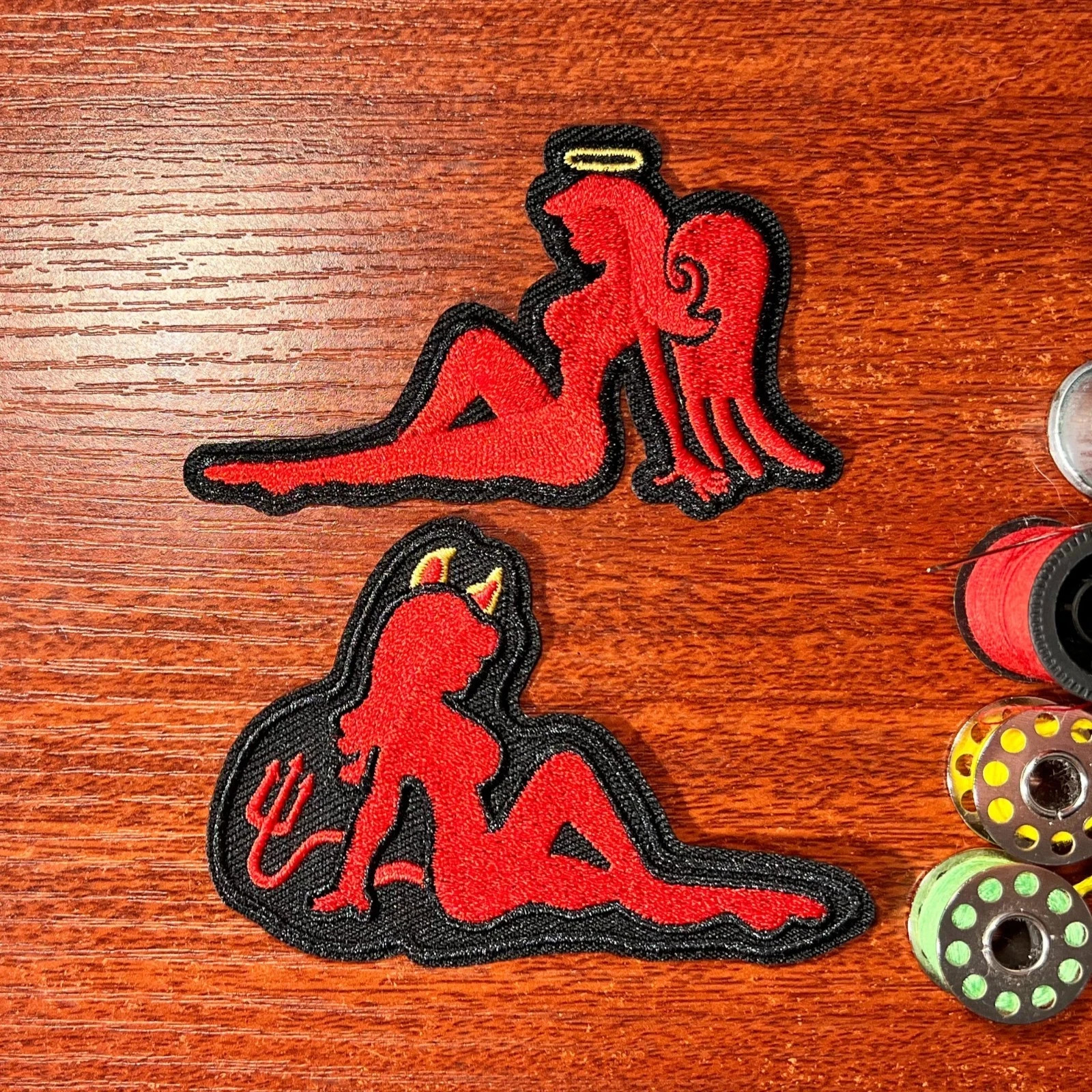 Sexy Mudflap Girls She Devil Angel Embroidered Iron On 3x2.25"
