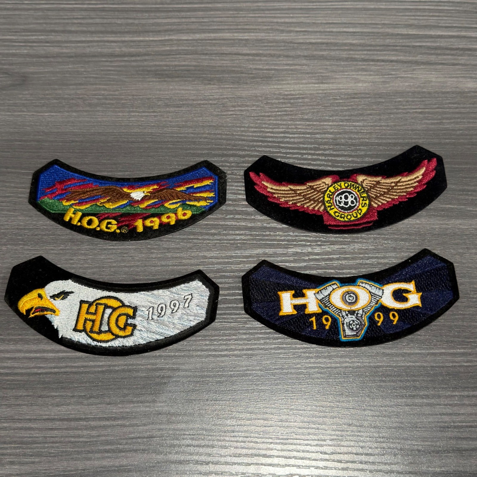 Harley Davidson Patches HOG 1996 1997 1998 1999 Harley Owners Group Rocker Set