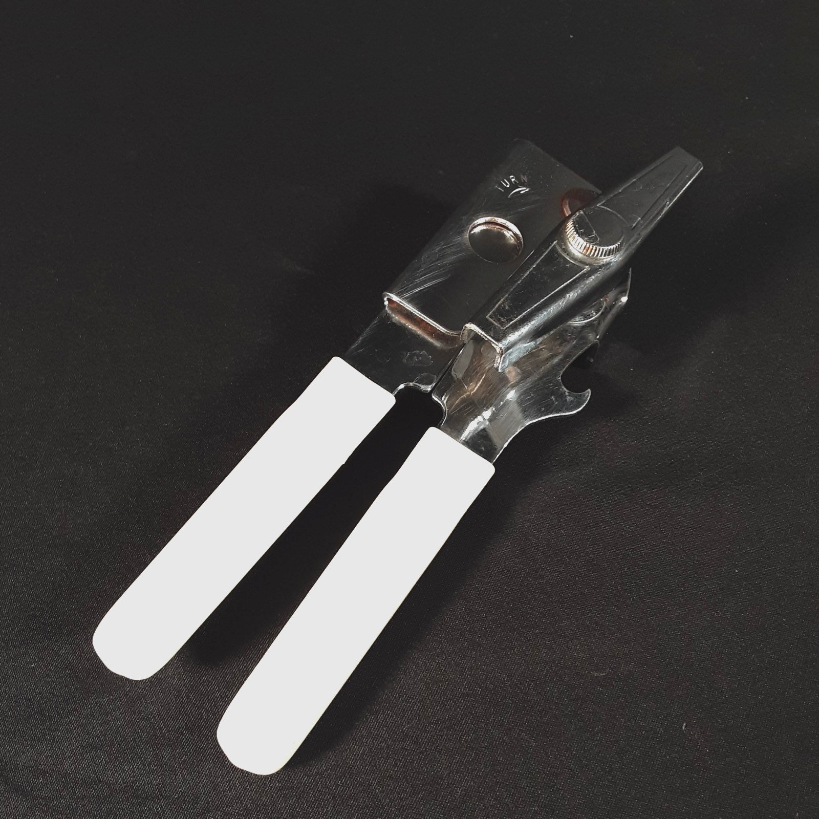 Vintage Swing Away Can Opener White Handles Made in USA
