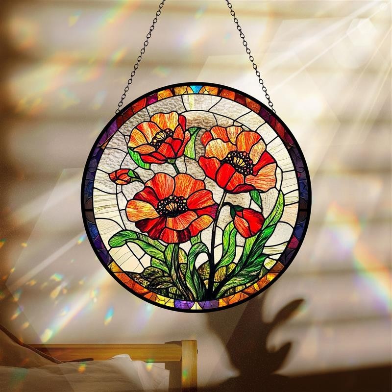 Poppy Flowers Suncatcher,Plant Home Decor,Botanical Art,Artistic Poppy,Memory