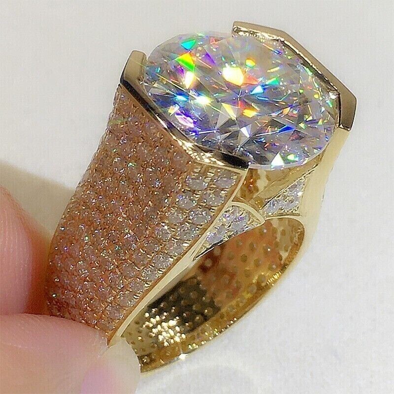 Real Moissanite 3Ct Round Cut Solitaire Engagement Ring 14K Yellow Gold Plated
