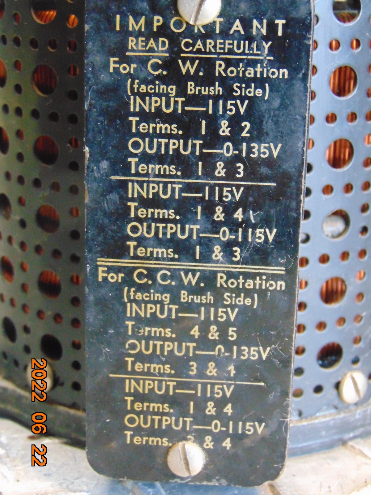SUPERIOR ELECTRIC POWERSTAT TYPE S809 7.5A