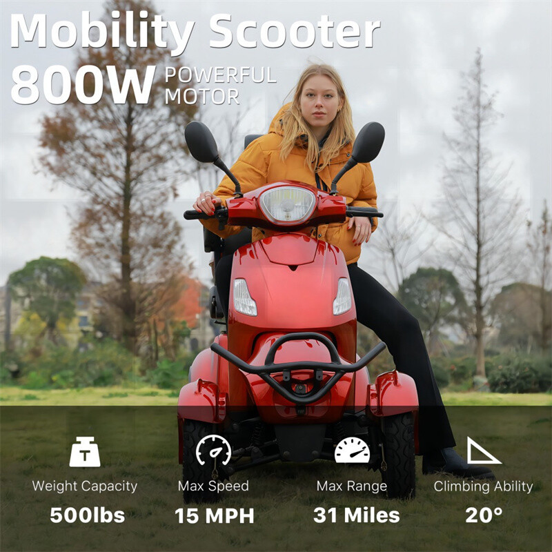 4 Wheels Travel Mobility Scooter 800W 60V 20AH Battery Motor fit Adult Senior