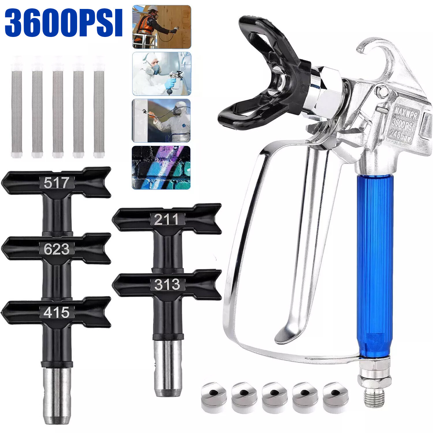 3600PSI Airless Paint Spray Gun with 517 Tip Nozzle Guard For Wagner Sprayers