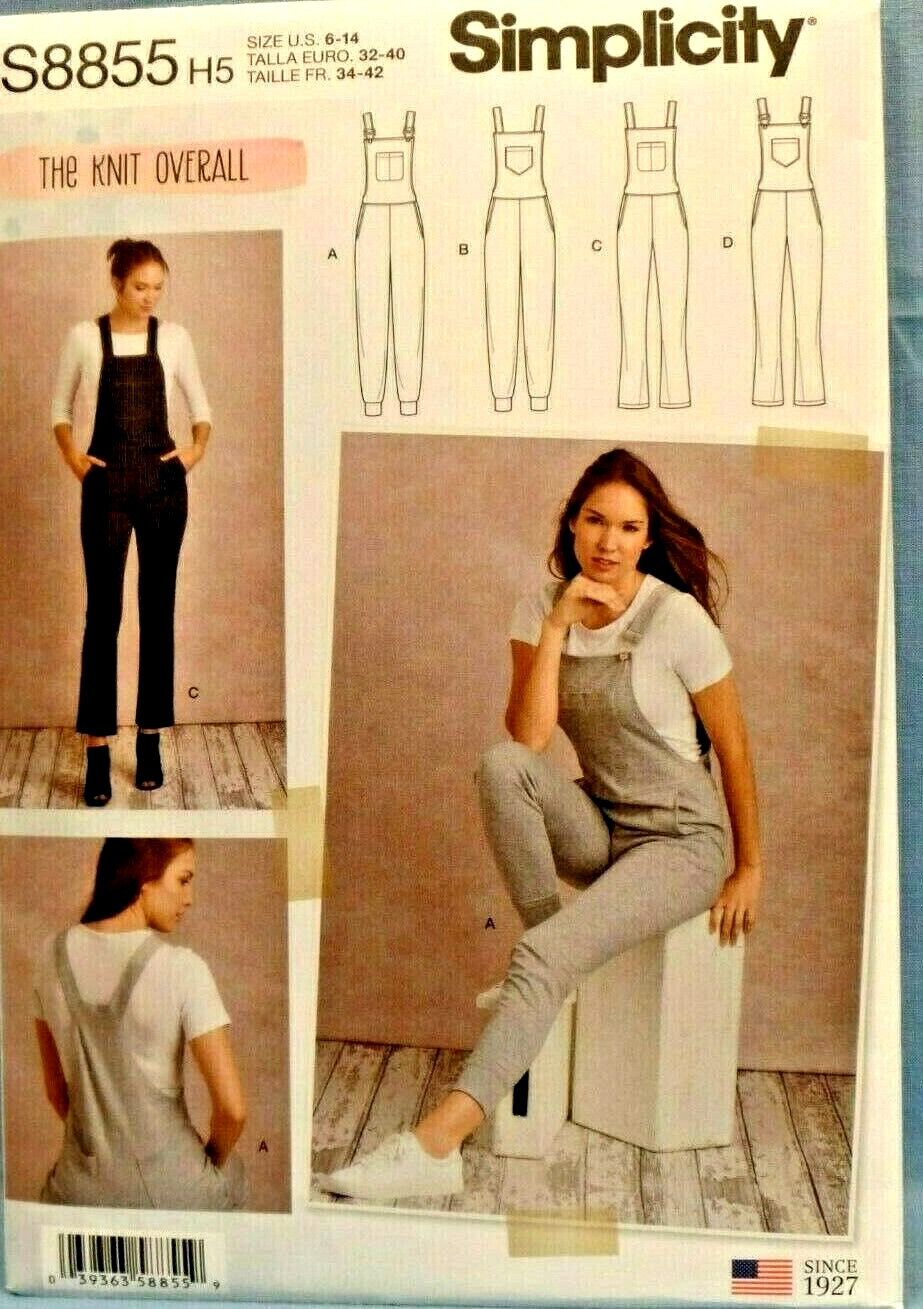 SIMPLICITY PATTERN 8855  OVERALLS KNIT  MISSES SIZES 6 8 10 12 14  UNCUT