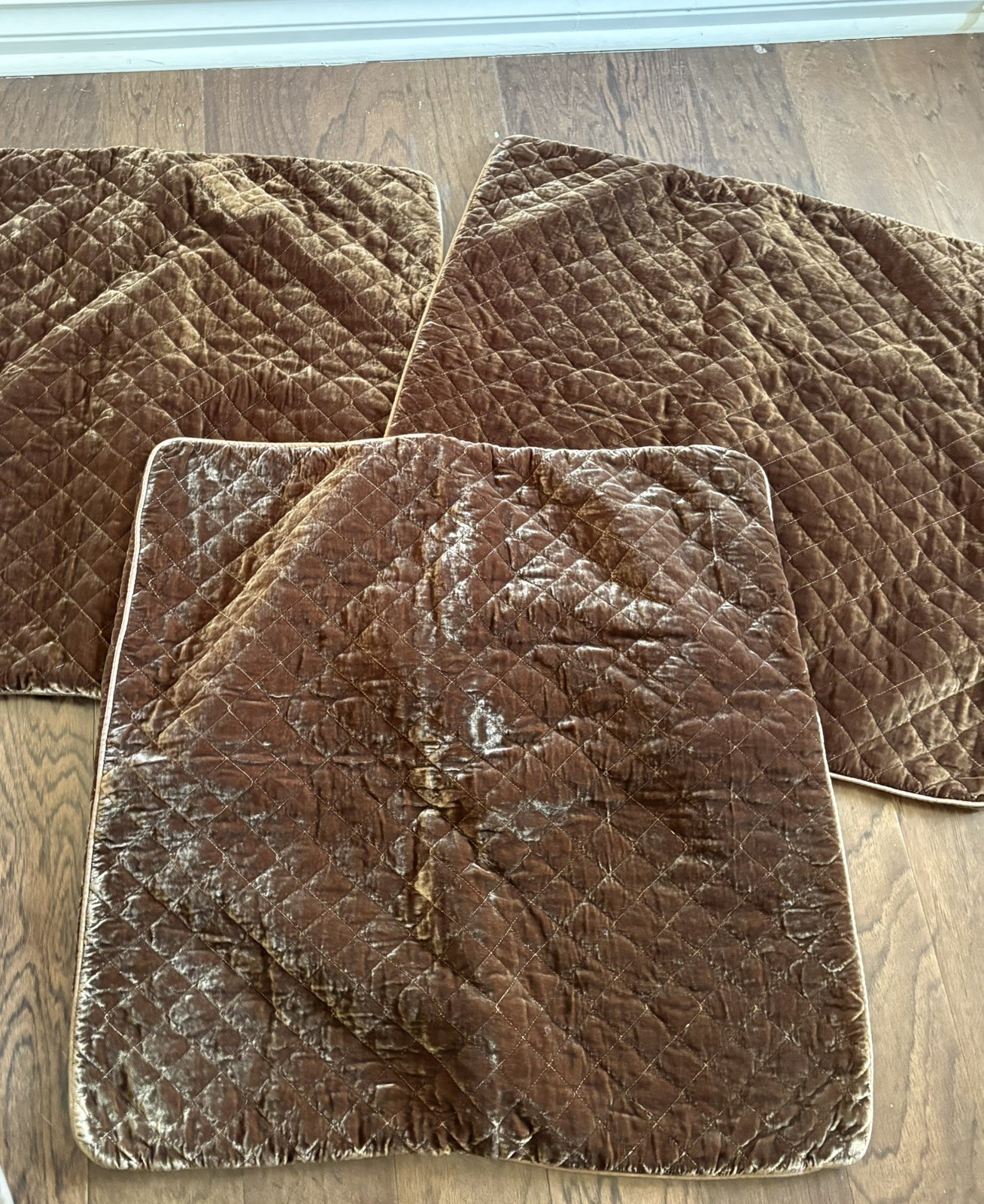Bella Notte Silk Velvet Euro Shams, Quilted, Brown, Set Of 3!