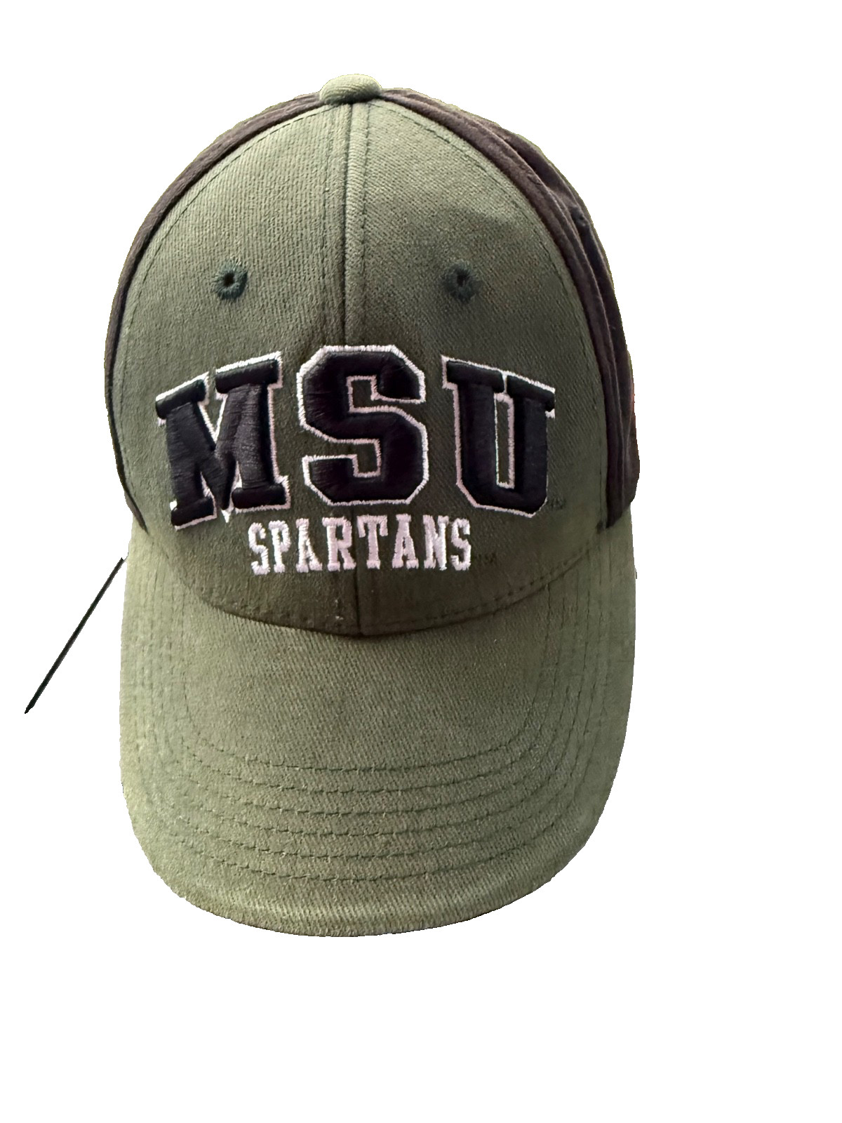MSU Black White Spartans on Green Black Hat Cap Hook Loop Vintage Shows Wear