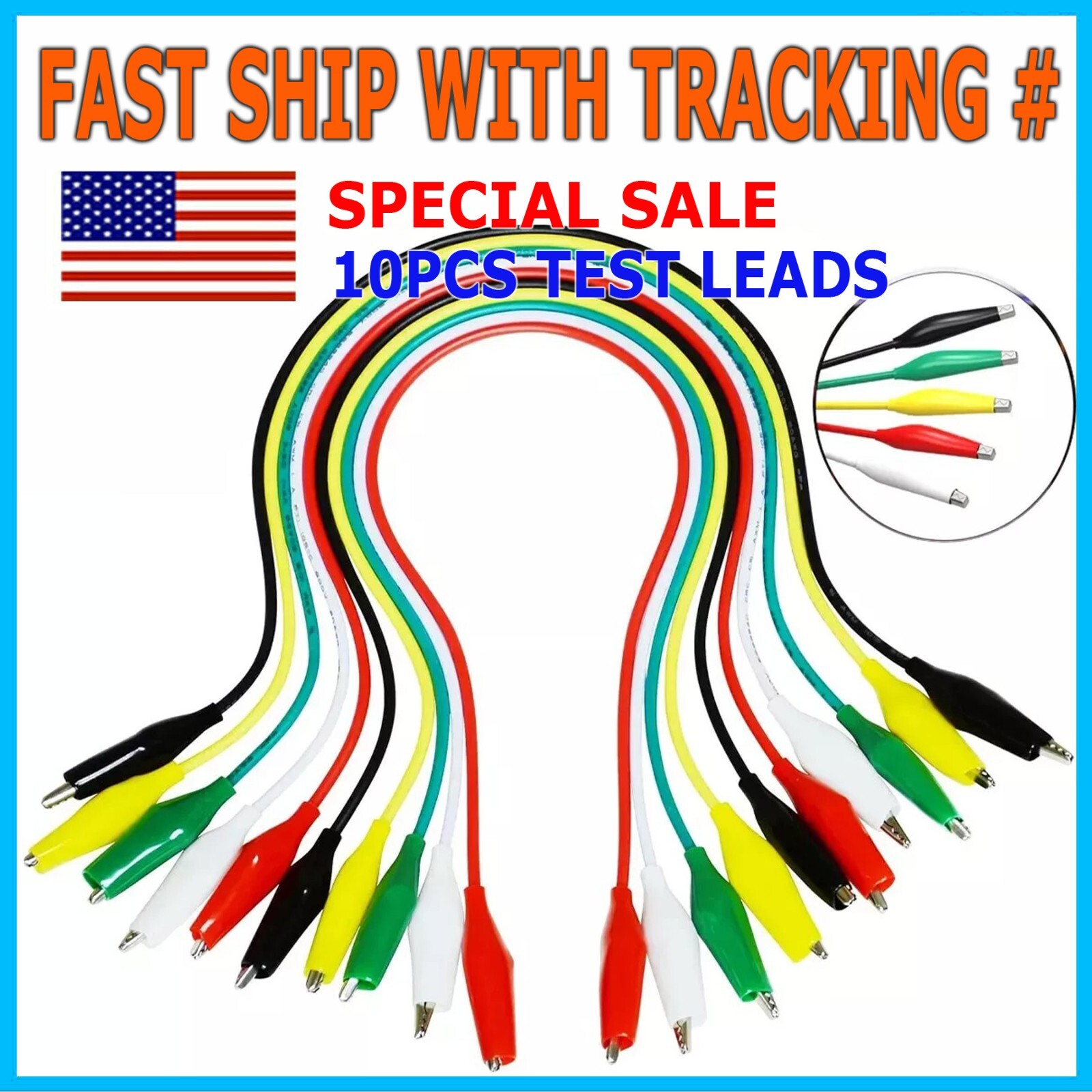 Test Leads Set Jumper Wire With Alligator Clips 10-pc.multi color set