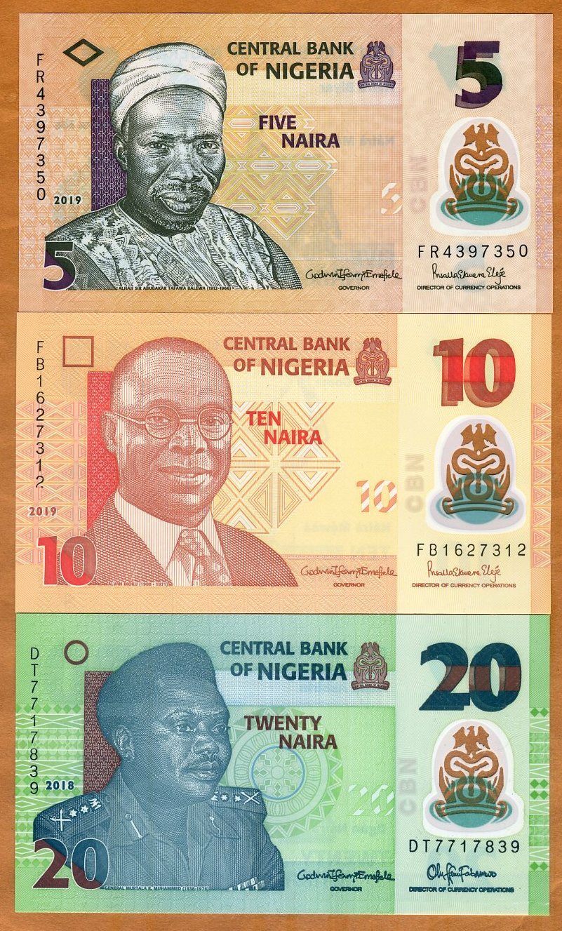 SET Nigeria, 5;10;20 naira, 2018-2021, P-New, POLYMER, UNC