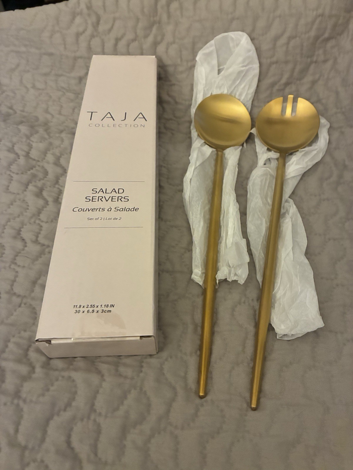 TAJA COLLECTION SALAD SERVERS 2 PC  STAINLESS STEEL SIGNED NEW IN BOX
