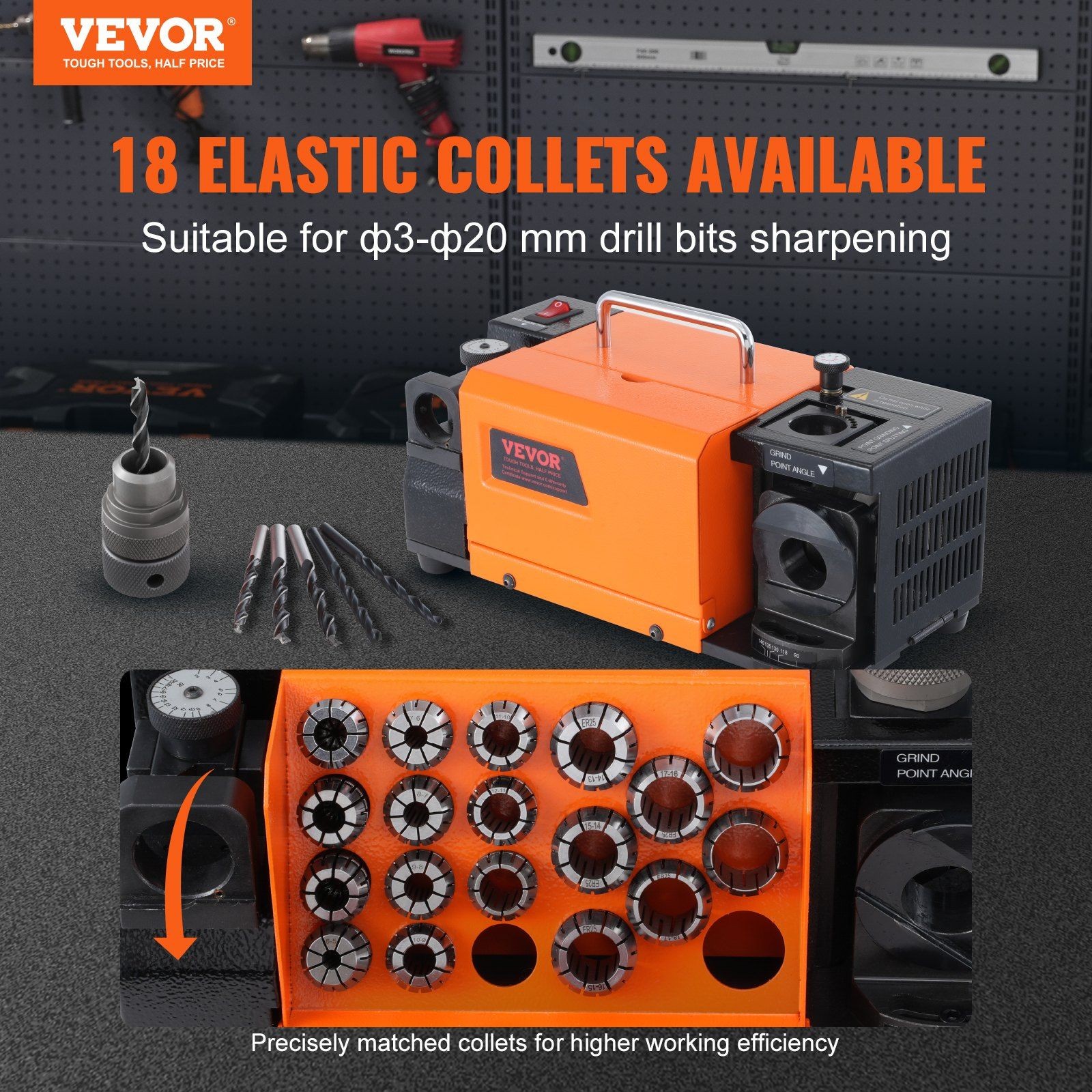 3-20mm Metal Drill Bit Sharpener and 18 Collets Grinding Tool