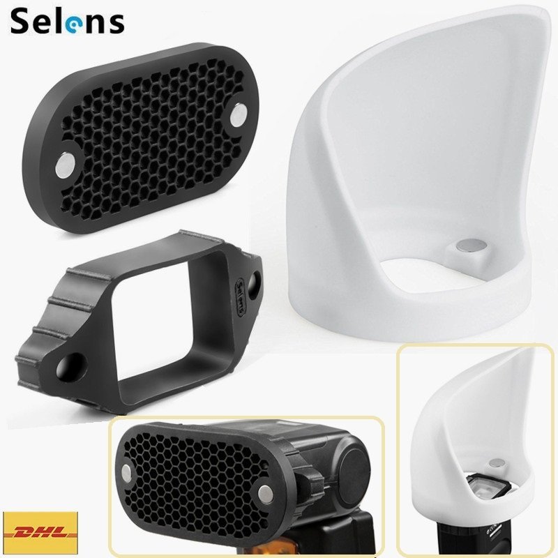 Selens 3in1 Flash Modifier Magnetic Light Bounce Diffuser Band Honeycomb Grid KI