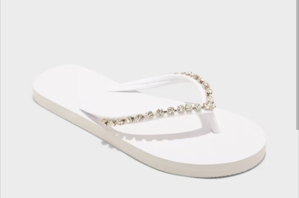 Shade & Shore Mary Jeweled Flip Flop Sandals White Women Size 8