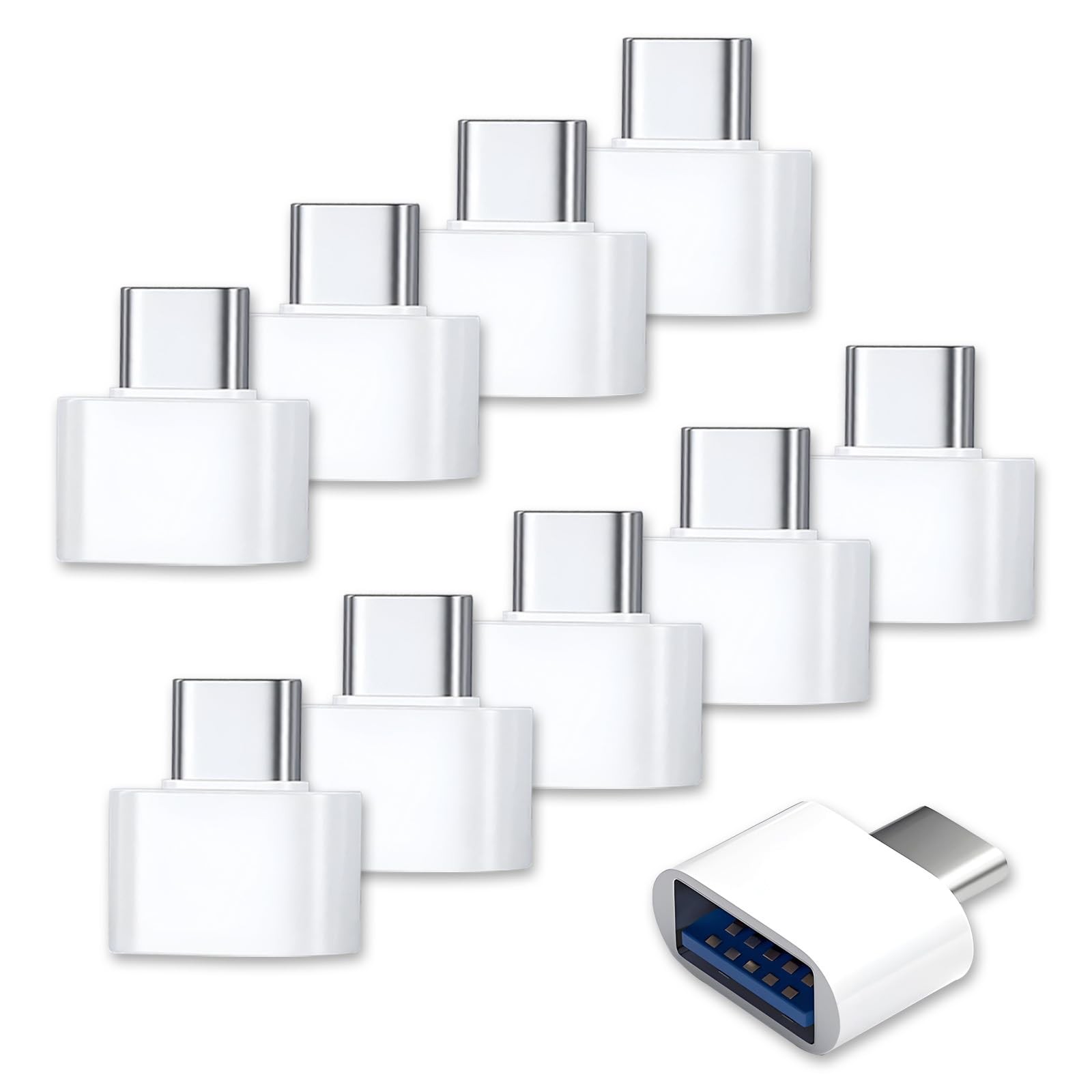 Wansurs 10 Pack USB-C to USB Adapter, Type-C A Female for Flash White