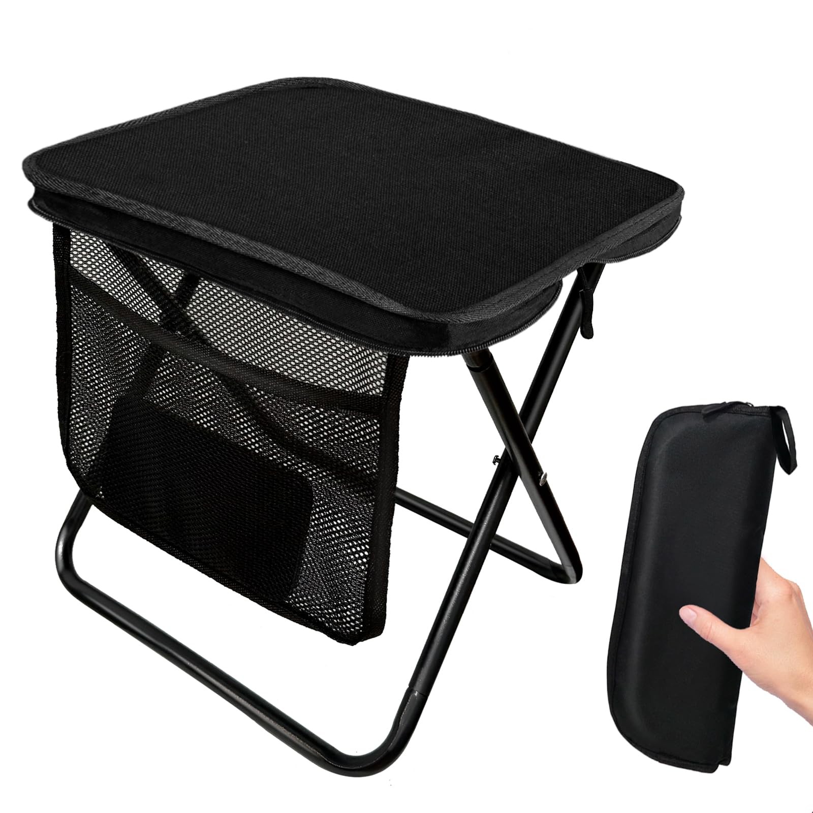 Portable Folding Stool 13 Inch Camping Stool for Adults with Side Pocket, Ult...