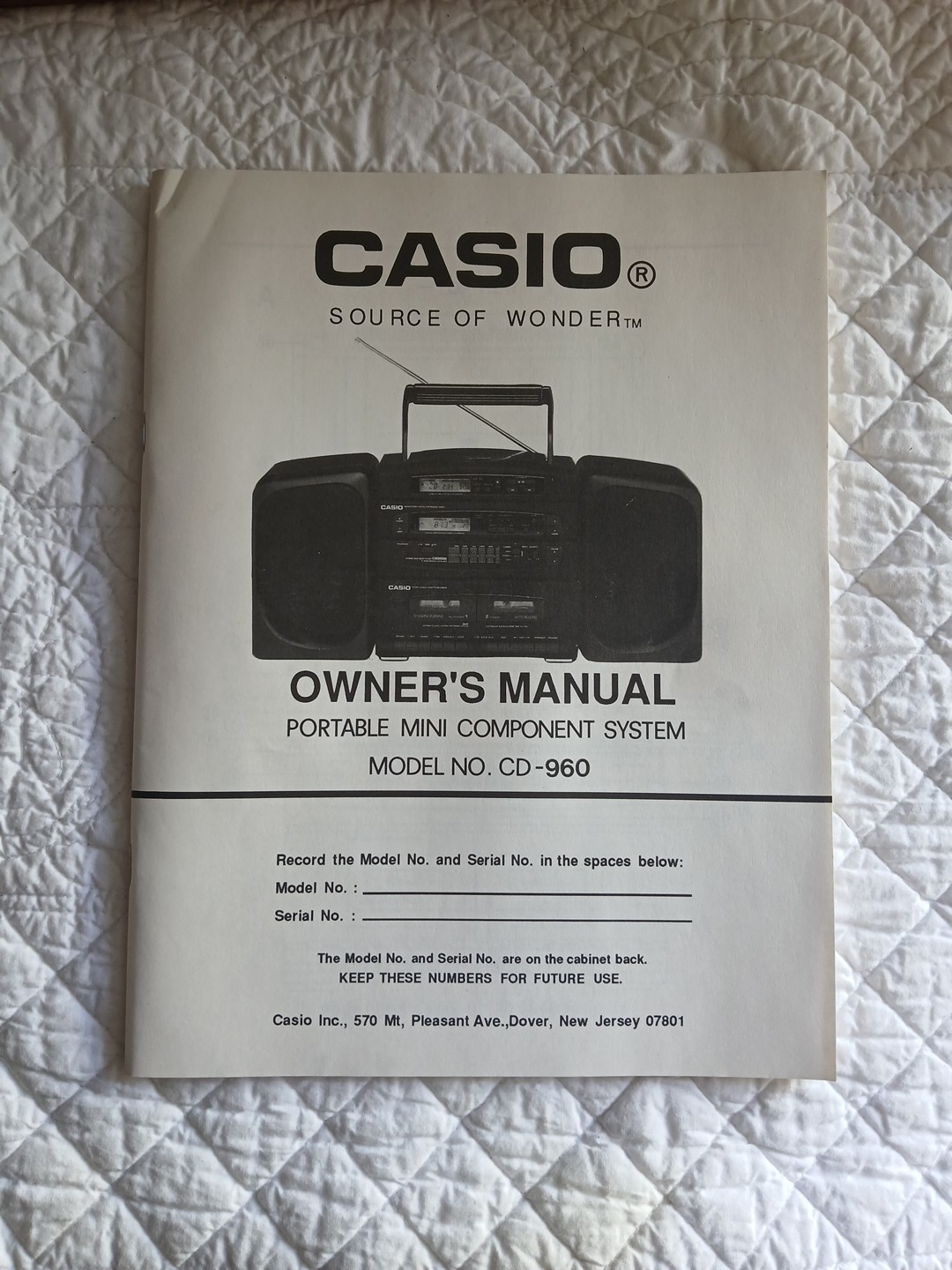 Casio Owner's Manual Portable Mini Component System # CD-960