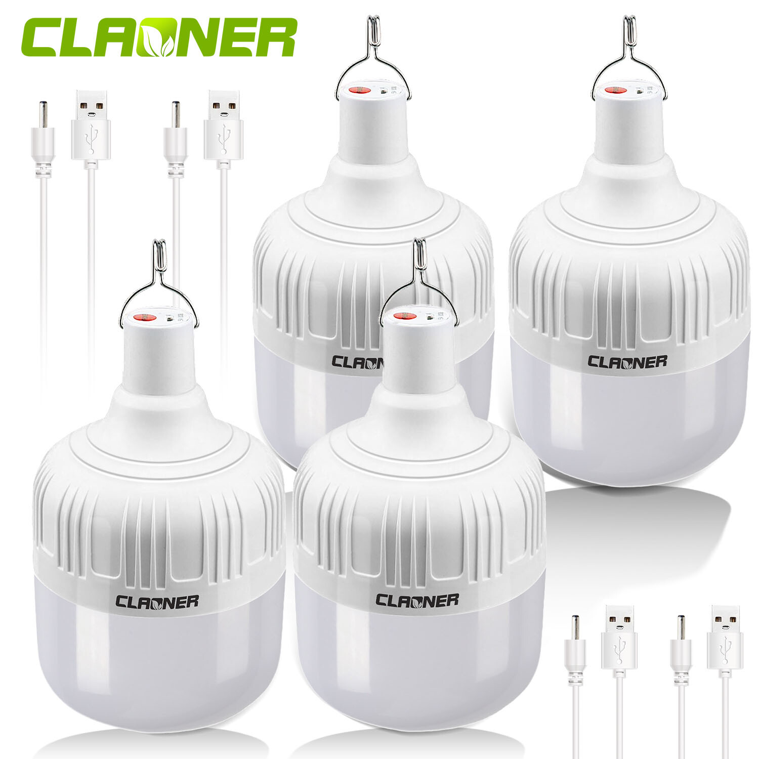 4PCS 20W USB Rechargeable LED Work Light Bulb with Hanging BBQ Camping Emergency