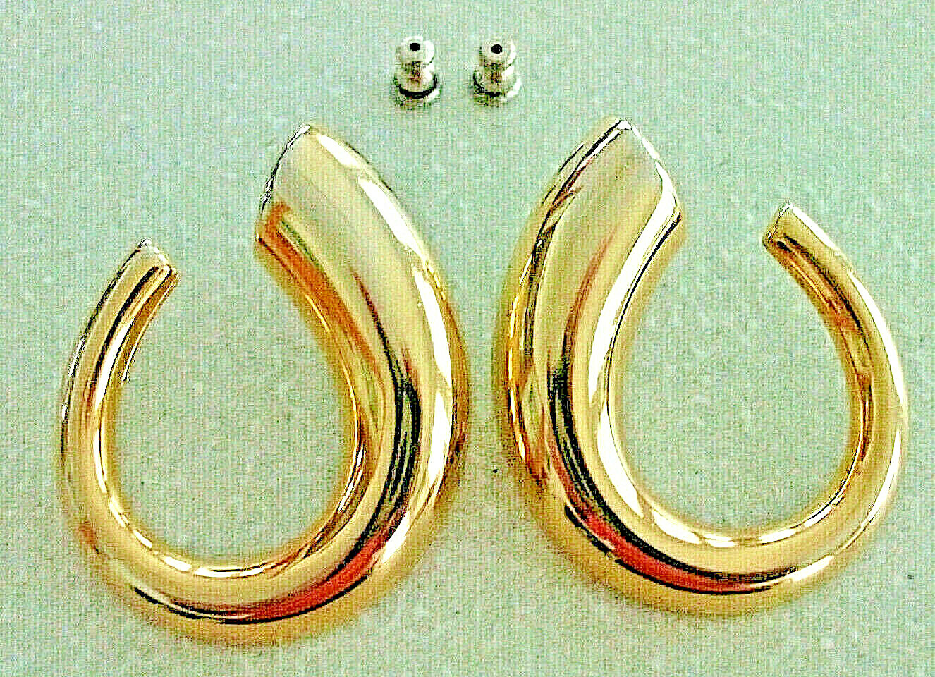 LARGE Vintage 1980's Shiny Gold Tone Metal SWIRL Pierced POST EARRINGS