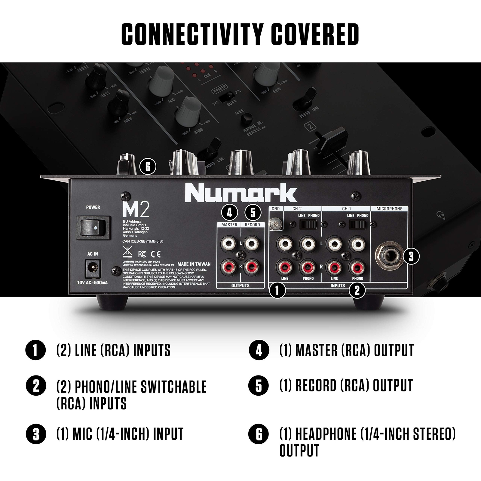 Numark M2 - 2-Channel Scratch DJ Mixer, Rack Mountable with 3-Band EQ, Microp...