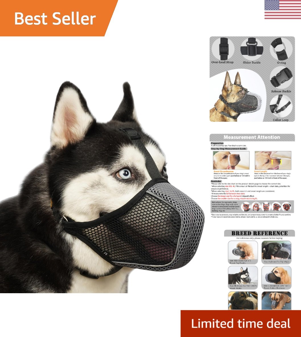 Adjustable Soft Mesh Dog Muzzle – Ideal for Large Breeds like Labrador and Husky