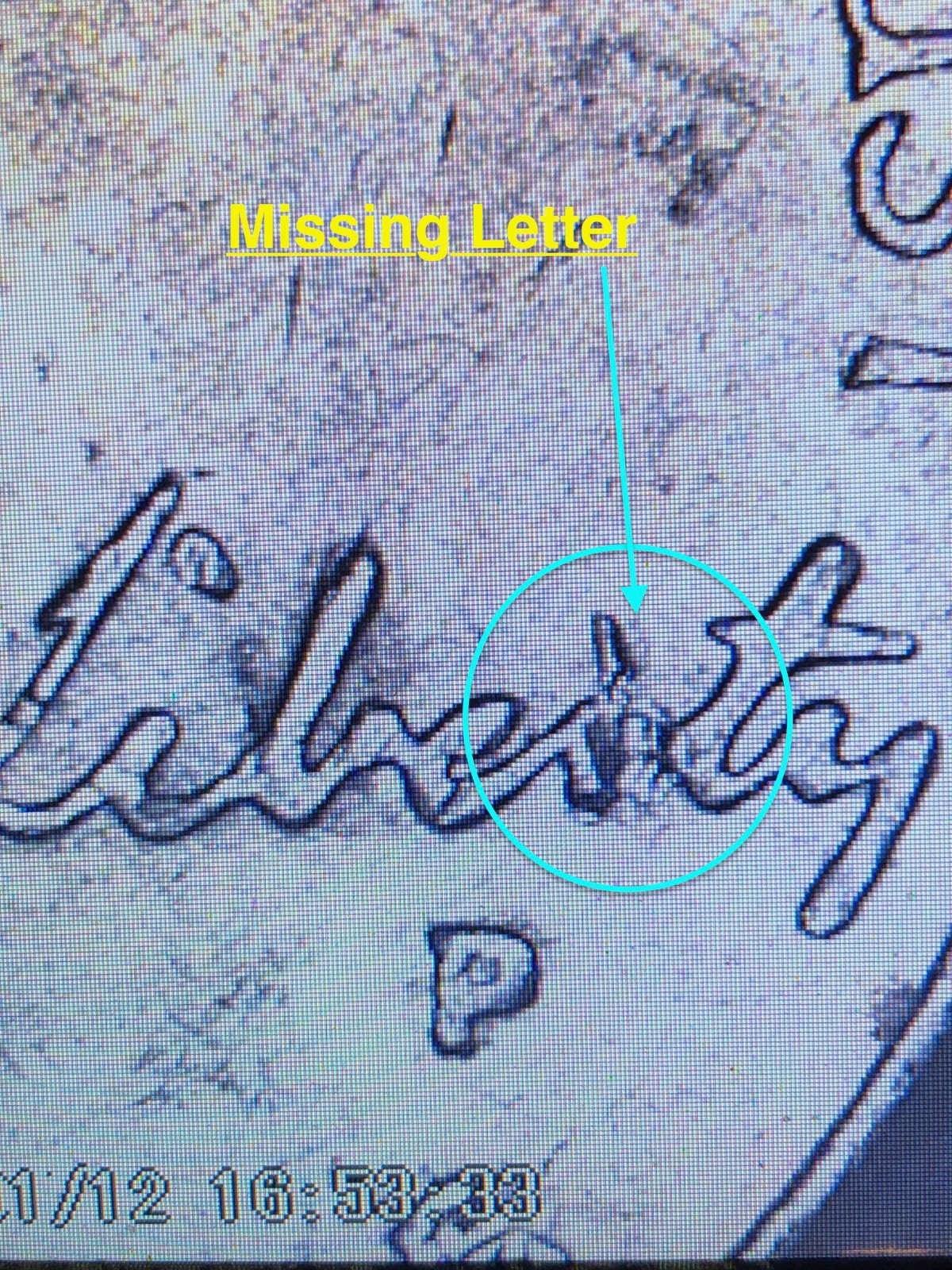 2005 P Nickel with errors on Obverse Missing Letter #N709