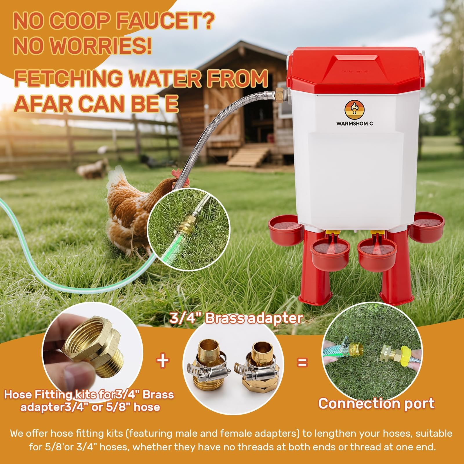 Automatic Chicken Waterer Float-Controlled Large Stainless Steel Hose Suitable