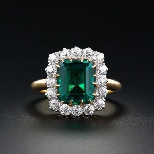 Art Deco Antique 4.10 Ct Natural Emerald Vintage Wedding Ring 14K Yellow Gold FN