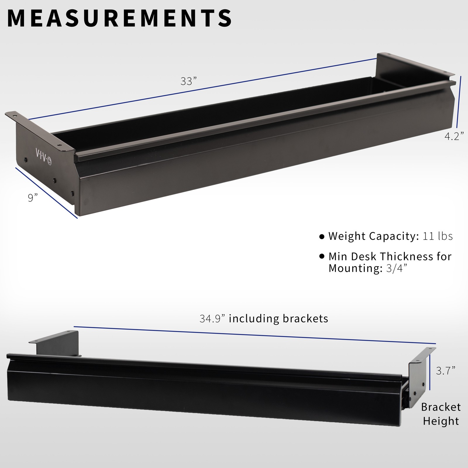 VIVO Black Space Saving 33" Pull Out Under Desk Storage Drawer without Shell