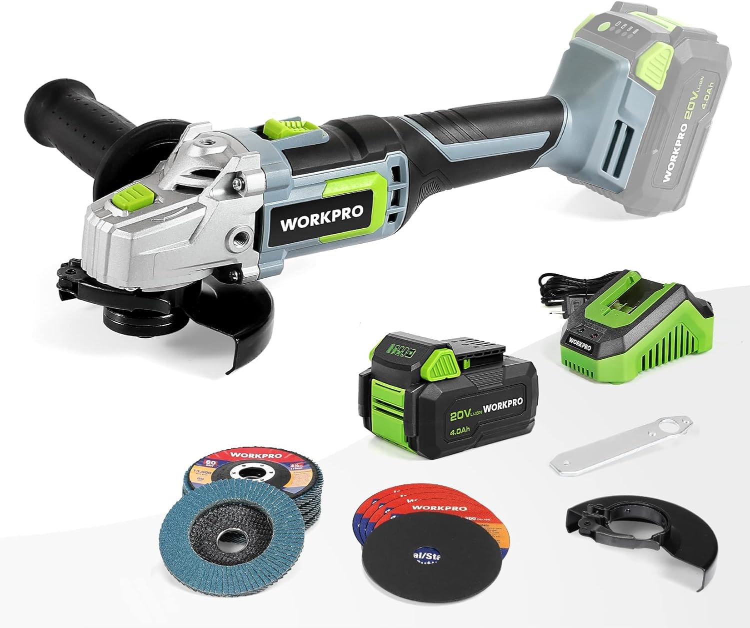 WORKPRO 20V Cordless Angle Grinder Kit 4-1/2 Inch Lightweight Angle Grinder Tool