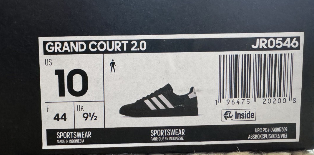 adidas Grand Court 2.0 Men’s Size 10 Black White Sneakers NWT JR0546 Tennis Shoe