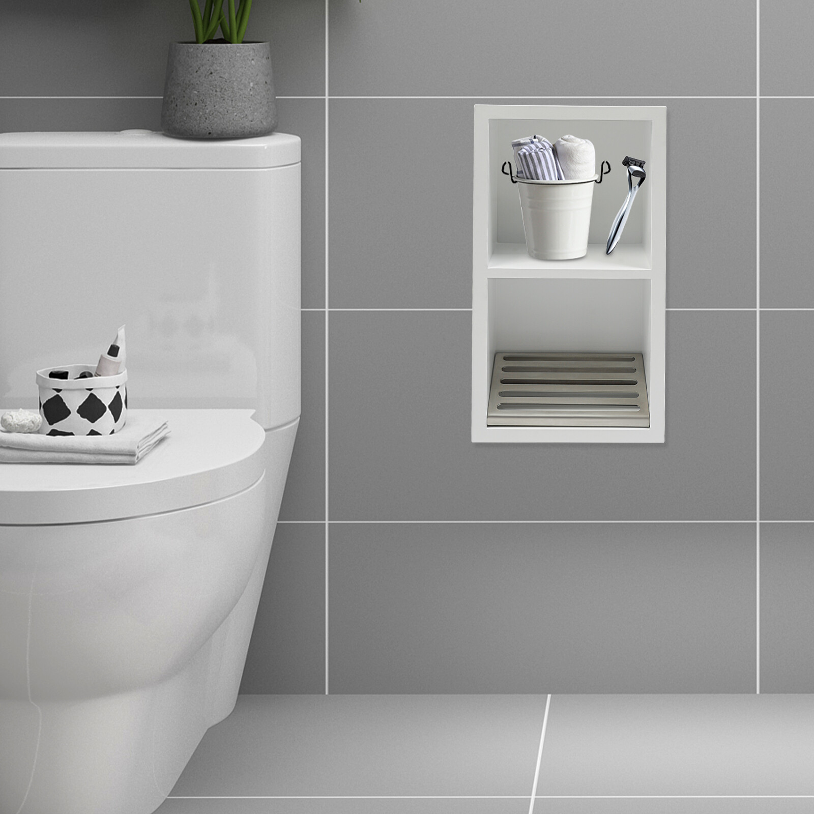 2 Tiers Stainless Bathroom Recess Recessed Storage Cabinet Wall Recessed Cabinet