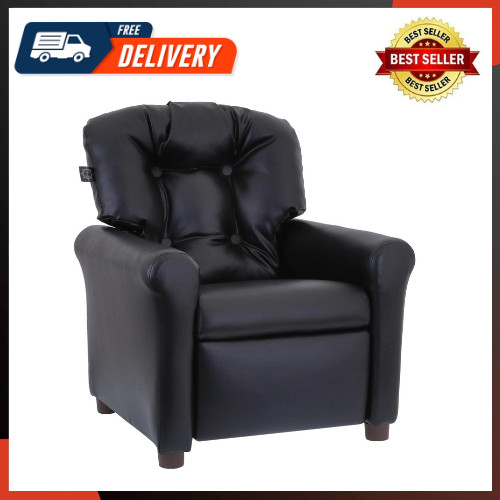 Traditional Kids Recliner Chair Toddler Ages 1-5 Years PU Faux Leather Black