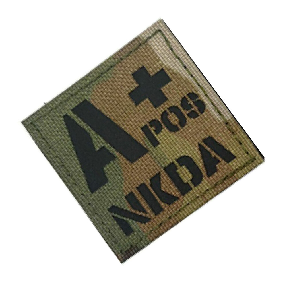 Reflective IR Blood Type A+ POS Tactical Hook Loop Patch Fastener Badge CP