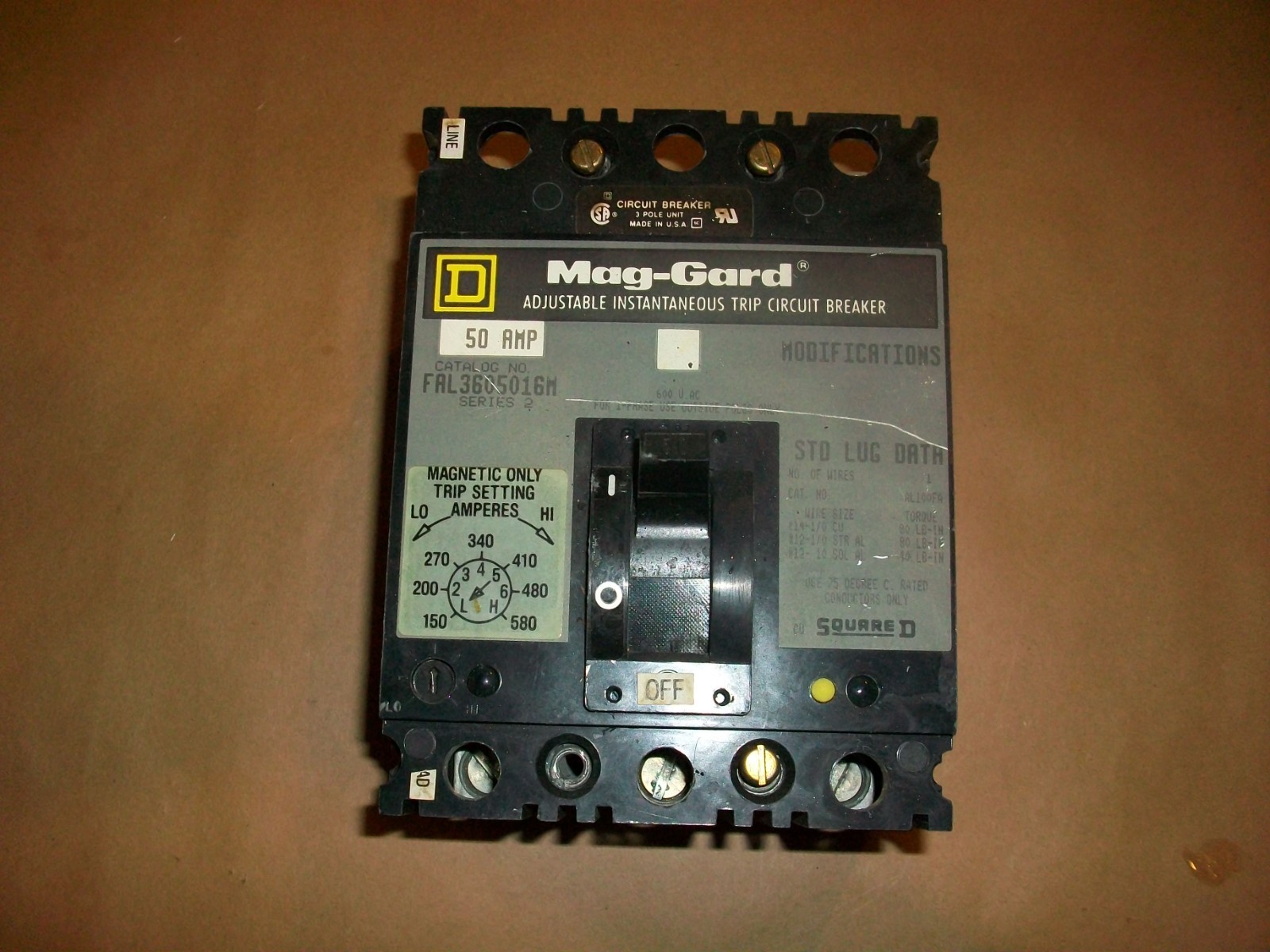 Square D Circuit Breaker  FAL3605016M   50 Amp    600v   USED