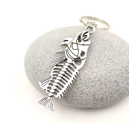 Fishing Skeleton Fish Bones Hook Keychain Pendant Nautical Gift Tuna Grouper