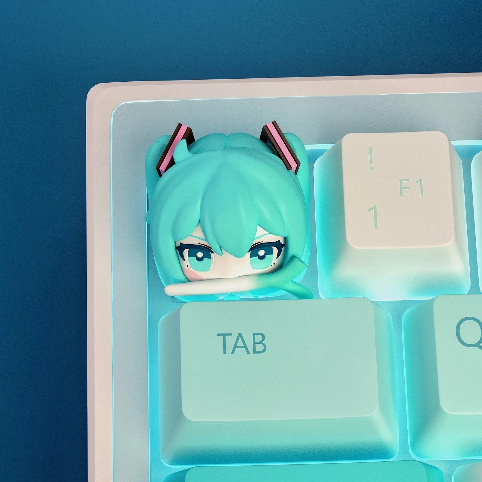 Teal Idol Inspired Artisan Keycap for Mechanical Keyboard