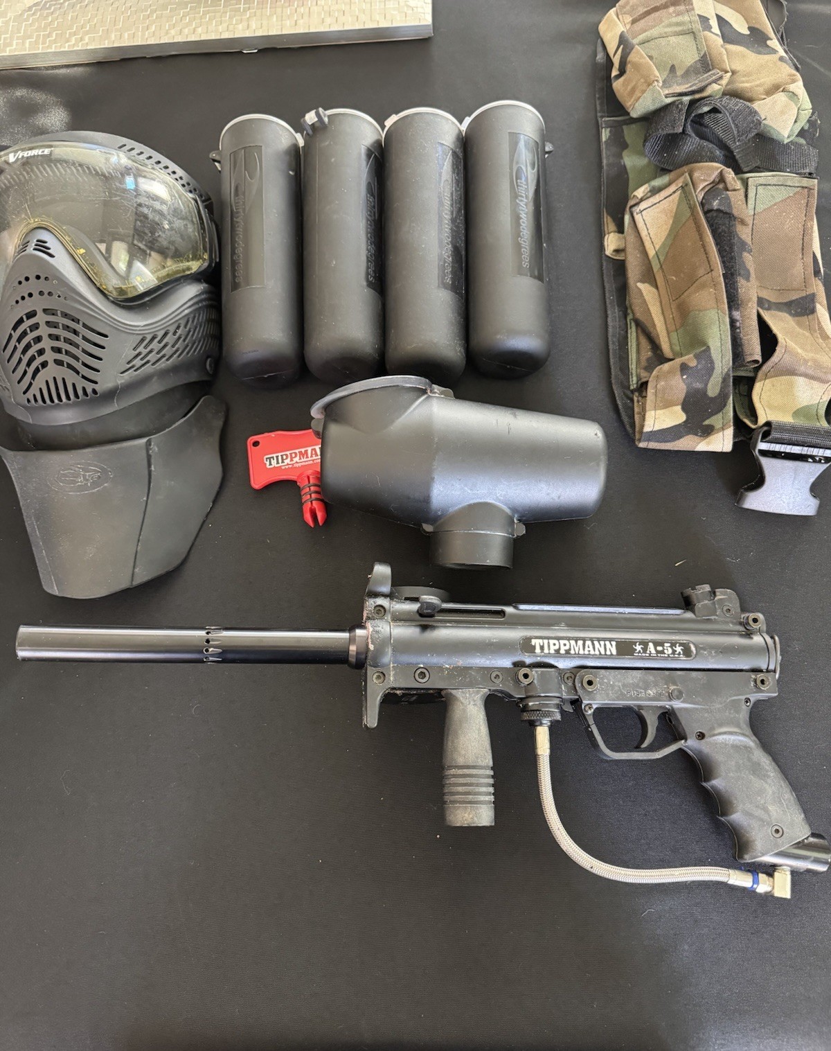 Tippmann A-5 Paintball Gun Marker Bundle Mask & Parts - USED & WORKING CONDITION