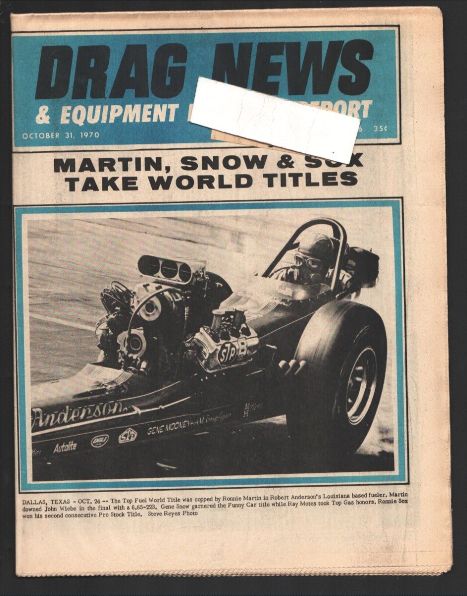 Sports Pub: Drag News 10/31/1970-Ronnie Martin cover-Burning funny car photo-...