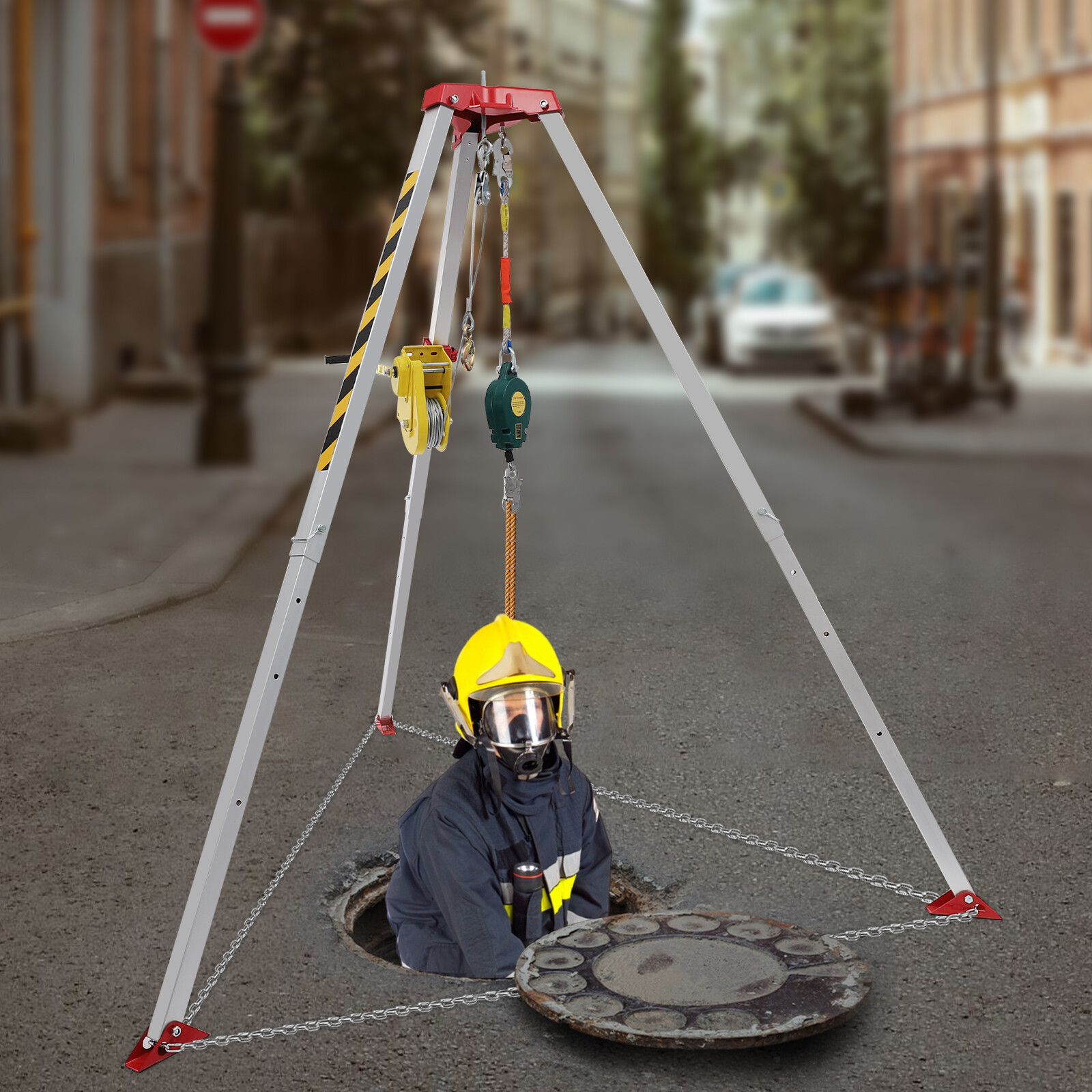 Confined Space Tripod Kit Manual Rescue Tripod w/Fall Arrester 1179.3kg/2600lbs
